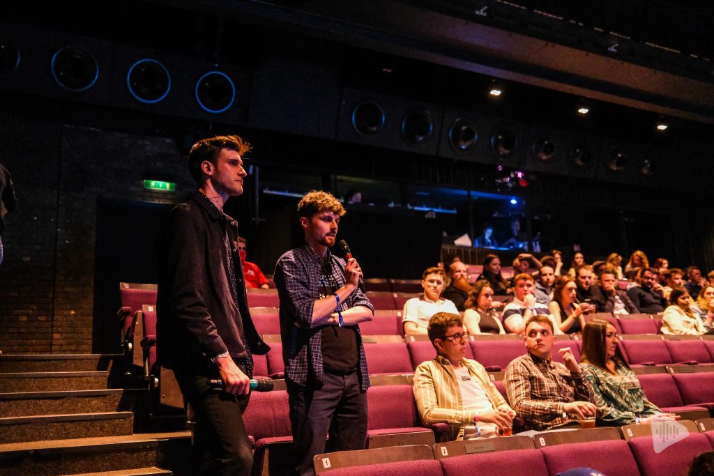 Presenters in crowd at Student Radio Awards